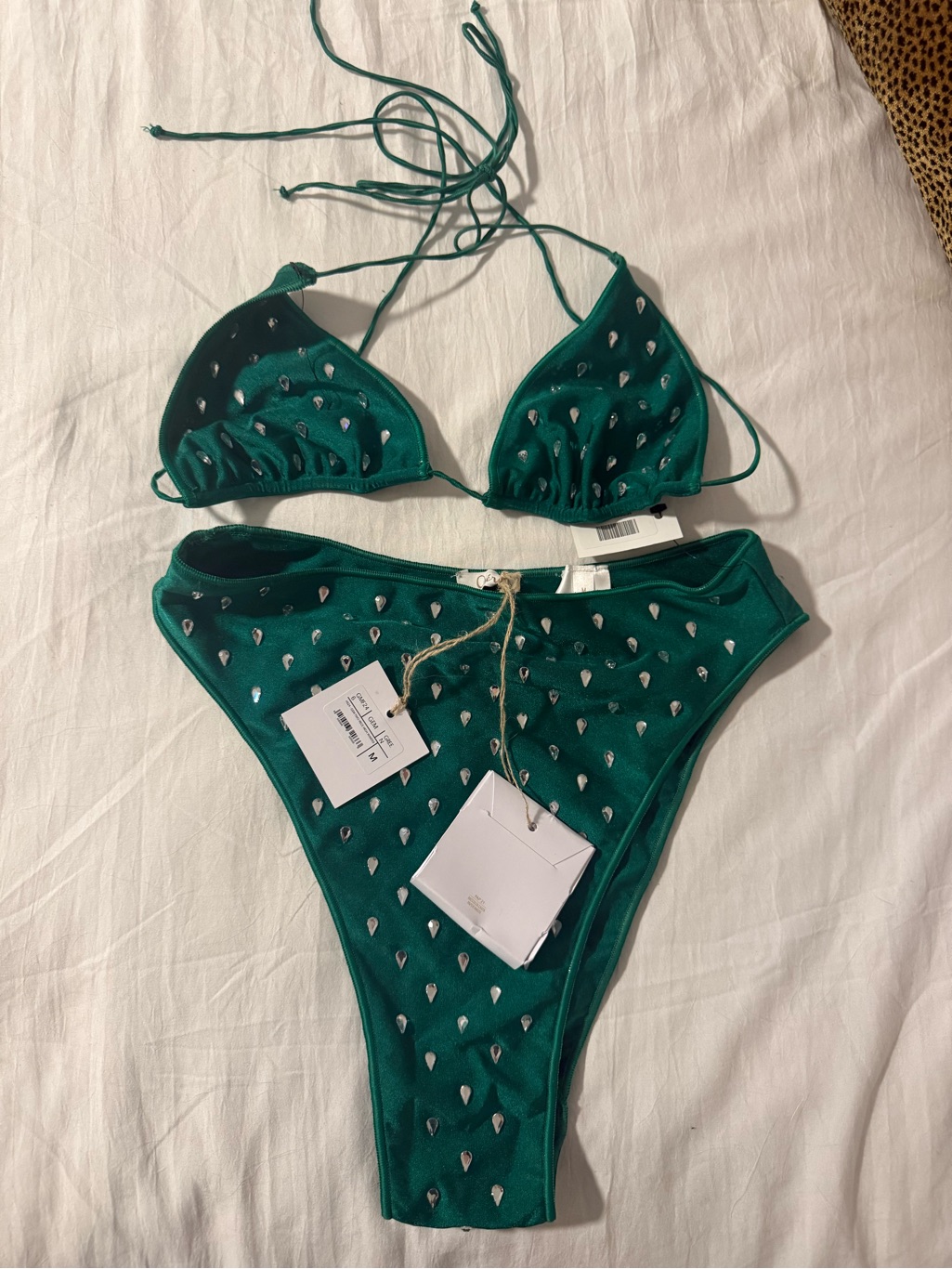 Oseree Gem Studded Triangle Bikini Set With Matching Sarong Nwt — image 8 of 8